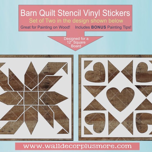 Barn Quilt Vinyl Stencil Stickers for Painting a Wood Sign Flower Heart Block Set of 2 Designs for 12x12 Boards Your Home Decor DIY Project