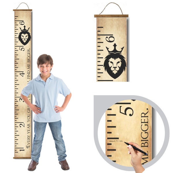 Canvas Growth Chart Height Ruler Tracker Hanging Sign Lion Narnia Theme Bedroom Nursery Decor Art - Measures 6ft