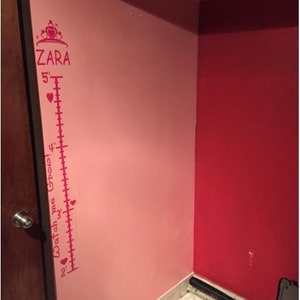 Princess Crown Girls Growth Chart with Personalized Name Wall Sticker Vinyl Decal 2'-5'- Hot Pink