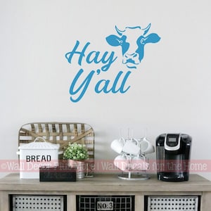 Wall Decals Cow Art Hey Y'all Vinyl Decor Sticker Lettering for Farm Home Quote Farmhouse Wall Words Lettering