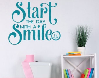 Wall Decals Inspirational Wall Quotes Start With A Smile Wall Words Vinyl Lettering Art for Home or Classroom Decor Stickers