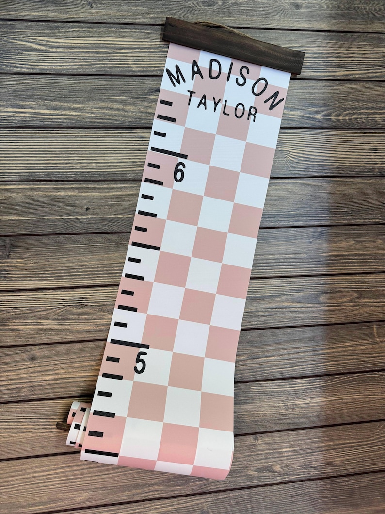 Checkered Canvas Growth Chart Sign: Personalized Height Ruler with Modern Wall Art Design image 11