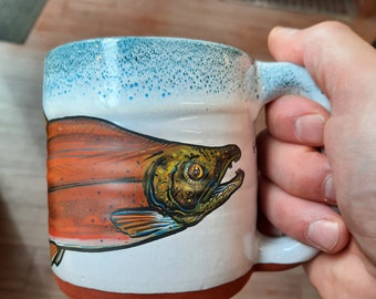 Sockeye Salmon Mug with Green and Blue Lip Drip
