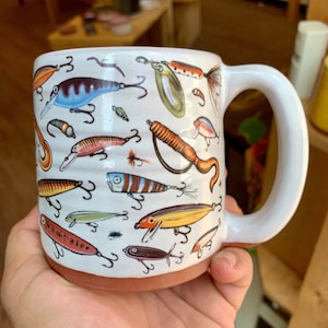 Classic Fishing Lures Mug Handmade with Original Artwork