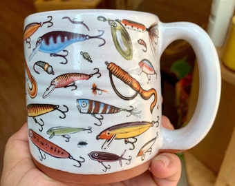 Classic Fishing Lures Mug Handmade with Original Artwork