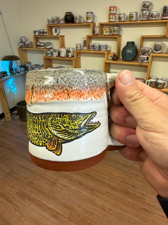 Muskie Mug with Green Orange Drip Glaze