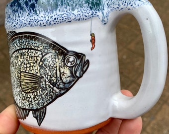 Crappie Fishing Mug with Blue and Green Lip Drip