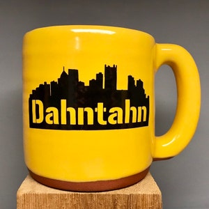 Dahntahn Pittsburgh Mug Gold Handmade in Pittsburgh by Local Yinzer Artists