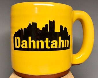 Dahntahn Pittsburgh Mug Gold Handmade in Pittsburgh by Local Yinzer Artists