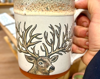 Big Buck Hunting Mug with Outdoors Drippy Glaze 20 oz.