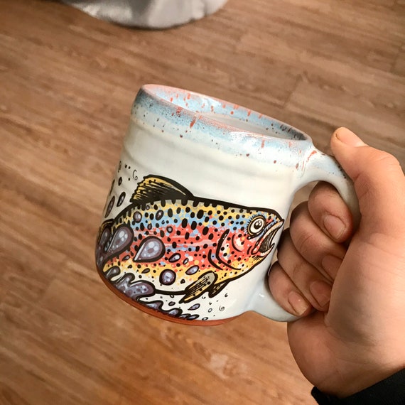 Rainbow Trout Mug With Blue and Orange Lip Drip | Etsy