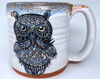 Night Owl Coffee Mug with Blue/Red Lip Drip