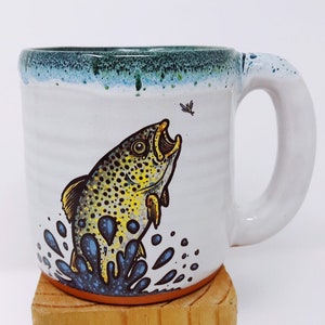 Brown Trout Jumping after Mayfly Handmade Fishing Big Coffee Mug