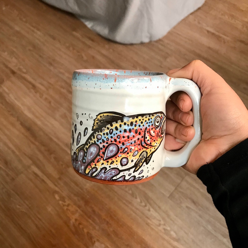 Rainbow Trout Mug with Blue and Orange Lip Drip image 2