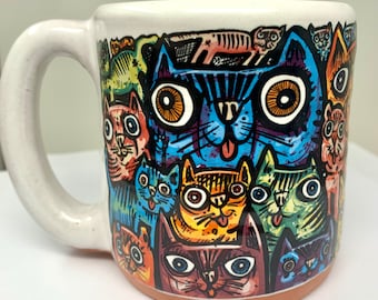 Cute Cats Coffee Mug Handmade with Original Artwork