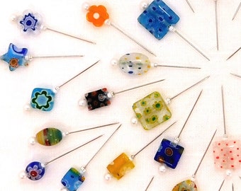 Pins Millefiori Decorative Pin Assortment 10 Pretty Pins for Pincushions In Gift Box Quilt Retreat Gift for Woman Ready to Ship