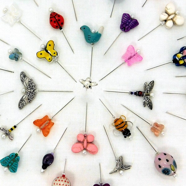 The Birds and the Bees Assortment Decorative Assorted Pins 10 Pins for Pretty Pincushions Honeybee Pins Quilt Retreat Gift In Gift Box