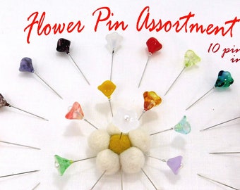 Flower Decorative Assorted Pins 10 Pretty Pincushion Pins Flower Asortment Quilt Retreat Gift for Women Gift for Sewer