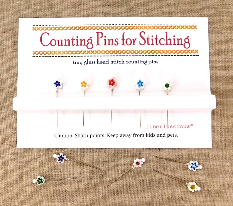 New Stitch Counting Pins for Cross Stitch Fine Glass Head Ready to Ship Flower Pin Sewing Gift for Woman Decorative Pins Gift for Woman Mini Flower Pins