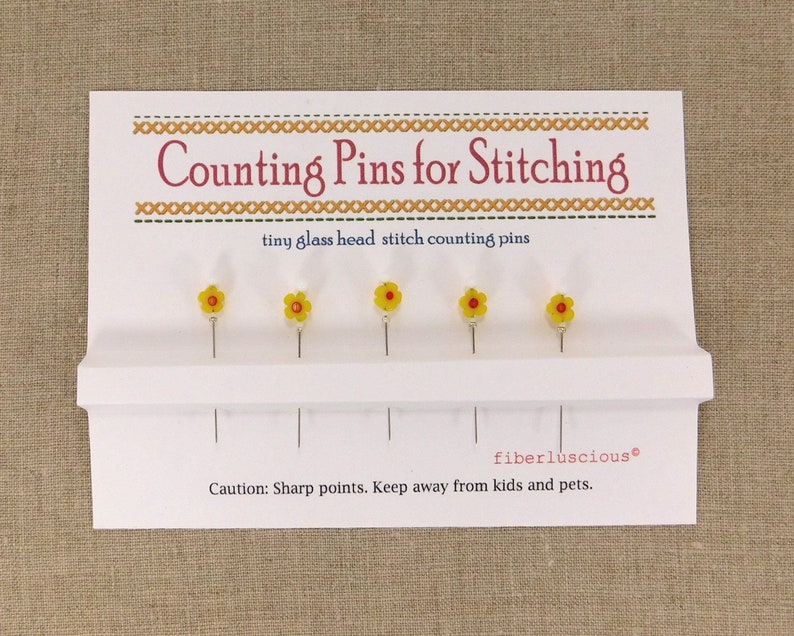 New Stitch Counting Pins for Cross Stitch Fine Glass Head Ready to Ship Flower Pin Sewing Gift for Woman Decorative Pins Gift for Woman yellow daisy dot