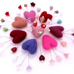 Hearts and Flowers Deluxe Assorted Pincushion Pins, 10 Pretty Pins, Ready to Ship image 1