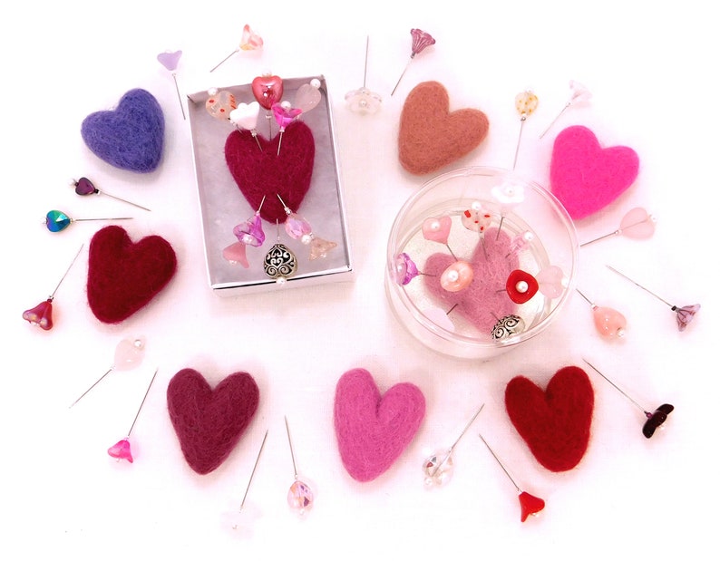 Hearts and Flowers Deluxe Assorted Pincushion Pins, 10 Pretty Pins, Ready to Ship image 5