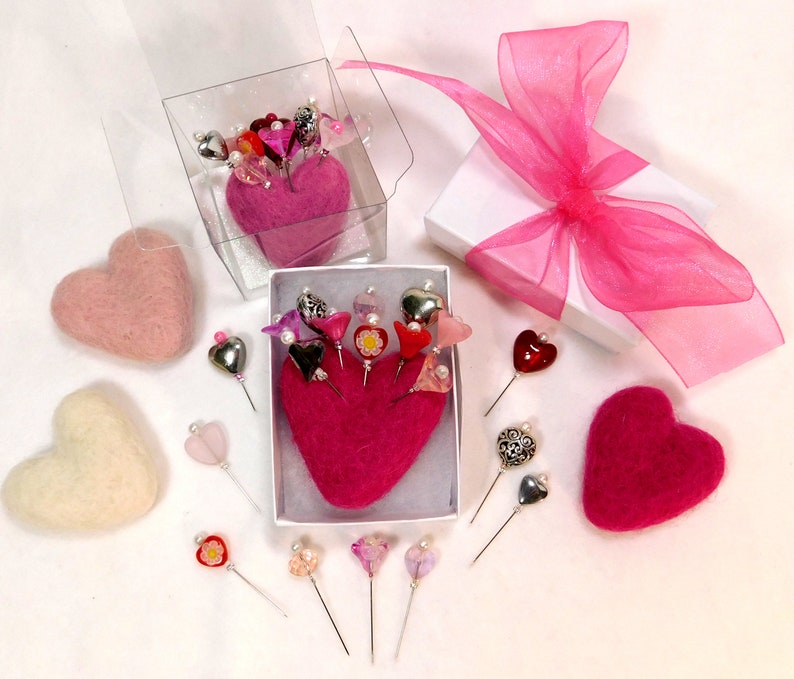 Hearts and Flowers Deluxe Assorted Pincushion Pins, 10 Pretty Pins, Ready to Ship image 4