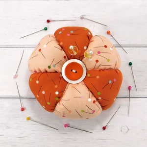 Pincushion Sale Pin Love Handmade Pincushion in 2 shades of Orange Emery Pincushion Sew Theme Pincushion Tomato Pincushion Ready to Ship