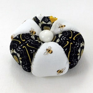 Pincushion, Large Bee Grateful Bee Pincushion in Black and white, Tomato Pincushion Emery Pincushion Handmade Pincushion Sewing Git