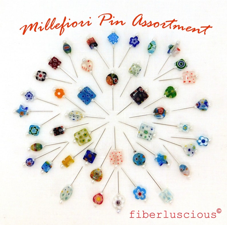 Pins Millefiori Decorative Pin Assortment 10 Pretty Pins for Pincushions In Gift Box Quilt Retreat Gift for Woman Ready to Ship image 2