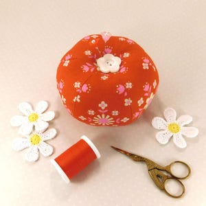 Bird Print Pincushion, Handmade Emery Sewing Gift