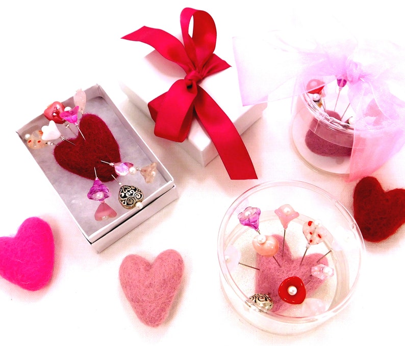 Hearts and Flowers Deluxe Assorted Pincushion Pins, 10 Pretty Pins, Ready to Ship image 7