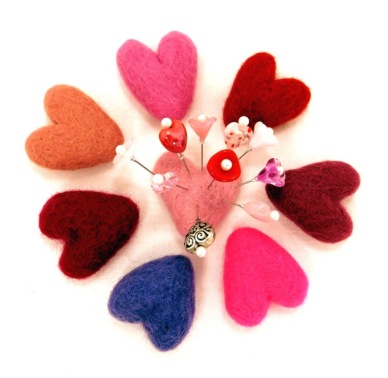 Hearts and Flowers Deluxe Assorted Pincushion Pins, 10 Pretty Pins, Ready to Ship image 2