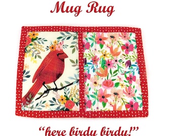 Mug Rug Patchwork Quilted Snack Rug Large Coaster Sewing Gift Quilt Retreat Gift Quilt Gift Cardinal