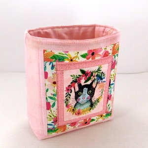 Cat Love Sewing Scrap Basket Fabric Bin Organizer Thread Catcher Sewing Quilted Small Tote Sewing Accessory Handmade Made to Order image 9