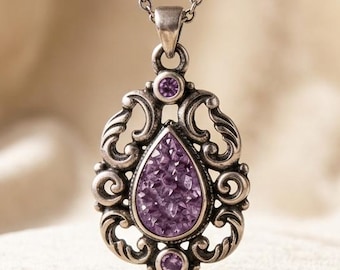 Vintage Amethyst Necklace | 925 Sterling Silver Amethyst | Ornate Filigree Design | Meaningful Gift for Her