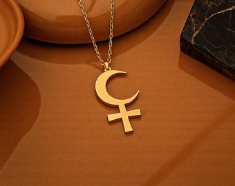 Crescent Venus Pendant Necklace | 925 Sterling Silver or Gold Jewelry | Goddess Symbol Minimal Design | Empowering Gift for Women