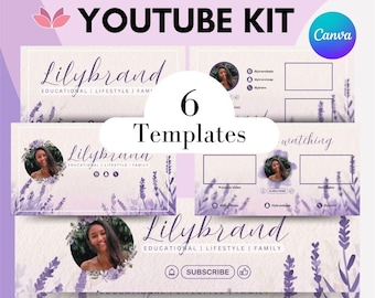Purple YouTube Kit: Canva Intro Outro Banner Templates (Digital Download)