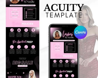 May include: A promotional graphic for a lash artist, featuring a pink and black design. The design includes the artist's name, contact information, service policies, and a big sale offer. A smartphone displays the same design.