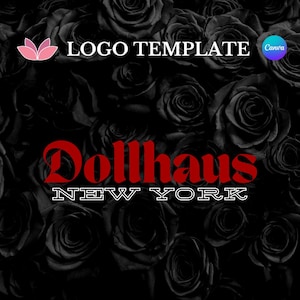 Grungy Red Dollhaus Logo Template: Customizable Beauty Brand (Canva Template)