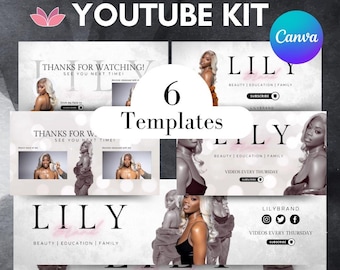Black & White YouTube Branding Kit: Canva Templates (Digital Item)