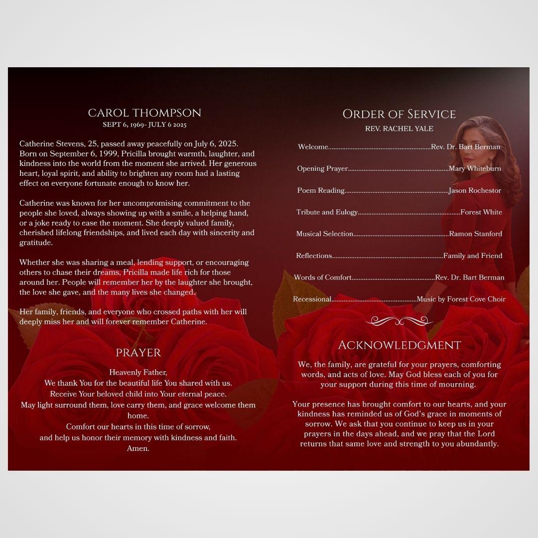 Sample Funeral Programs With Roses Rose Funeral Program Template: 8.5x11 Obituary, Canva (digital Download ...