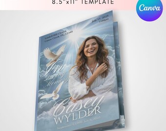 Blue Sky Funeral Program Template: Customizable Obituary (Canva, 8.5x11, 2 Pages) (Digital Download) File and Flourish