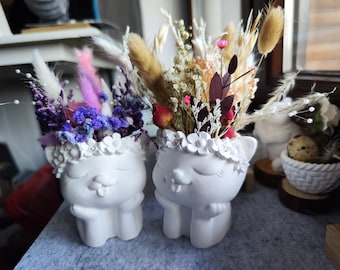 Cute Cat Vase - Flower Girl Dried Flowers Ceramic Vase Pot Cat Cute Flowers Raysin Cheeky Catlover Cat Vase Cat Lover