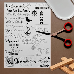 Adesivi da strofinare | Adesivi da strofinare senza bordi in formato A5 | Motivi estivi con scritte sul mare per legno, vetro, raggi UV / Adesivi Keraflott | Adesivi fai da te