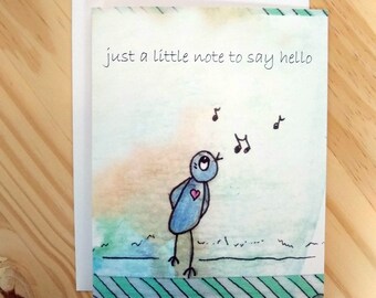 Just a little note to say hello, Bird Card, Card to Mail to Friend, going with the Flo card, FREE SHIPPING