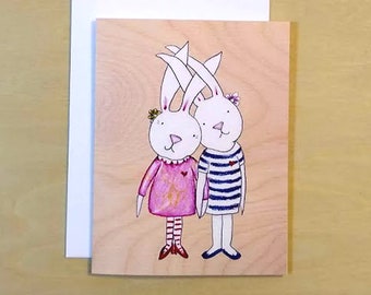 Bunny Card, A2 Greeting Card, Just Because Card, Hello Friend Card, Original Art Printed Card, Best Friend Card, FREE SHIPPING