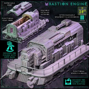 Modular WarTrains Bastion Engine - Digital Download STL (FDM Support-Free) - Functional Grimdark Wargaming Terrain - Model Train