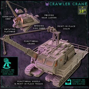 Modular WarTrains Cralwer Crane - Freight Yard Terrain - Digital Download STL (FDM Support-Free) - Functional Grimdark Wargaming Terrain