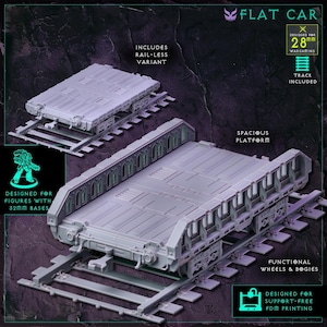 Modular WarTrains Flat Car - Digital Download STL (FDM Support-Free) - Functional Grimdark Wargaming Terrain - Model Train